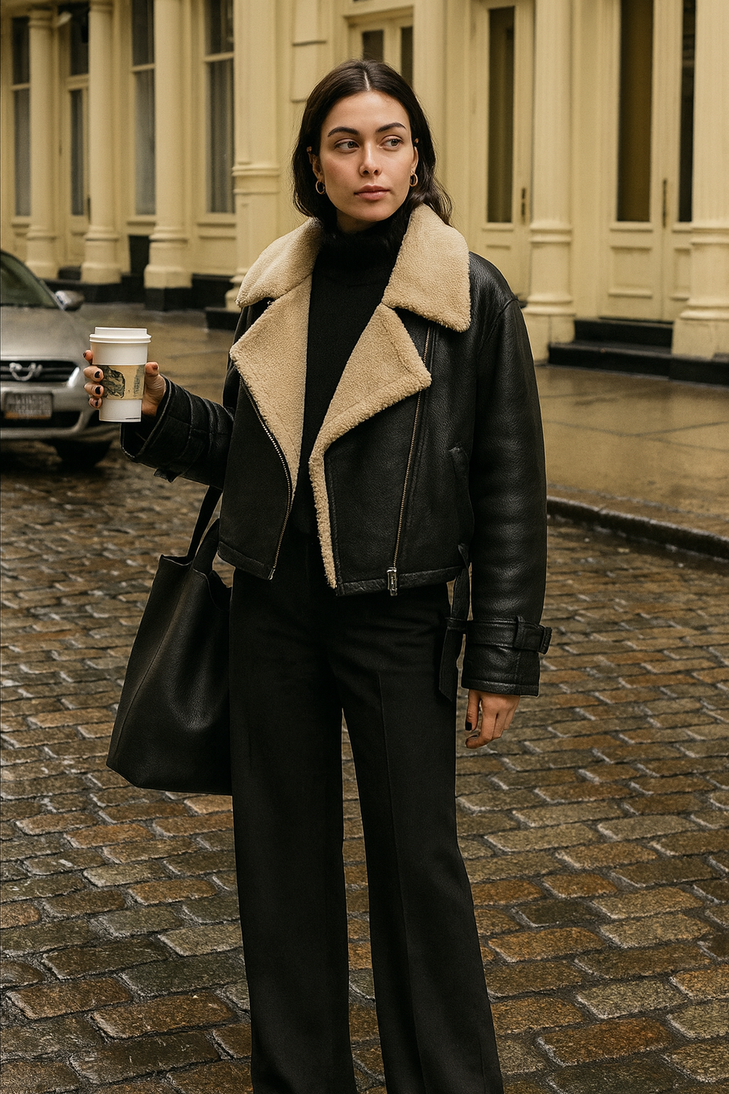 Lyxig aviatorjacka med shearling