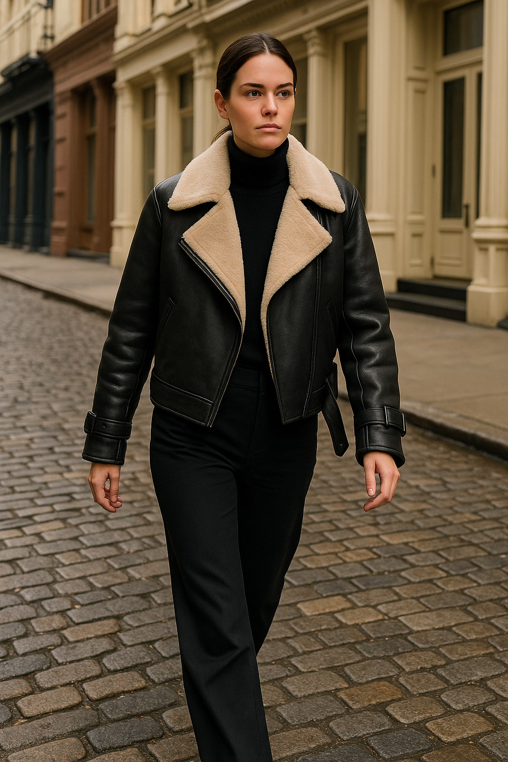 Lyxig aviatorjacka med shearling