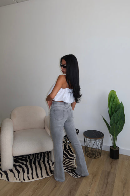 Ash grey jeans med hög midja