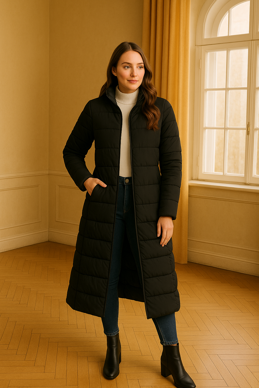 Lång pufferjacka