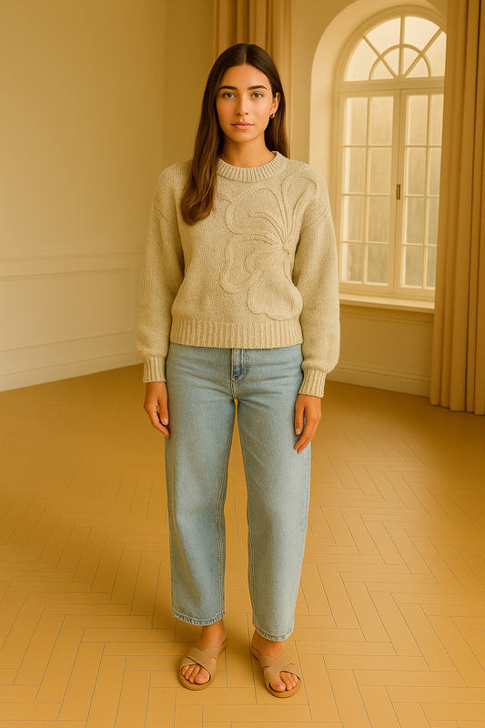 Stickad tröja med blomma