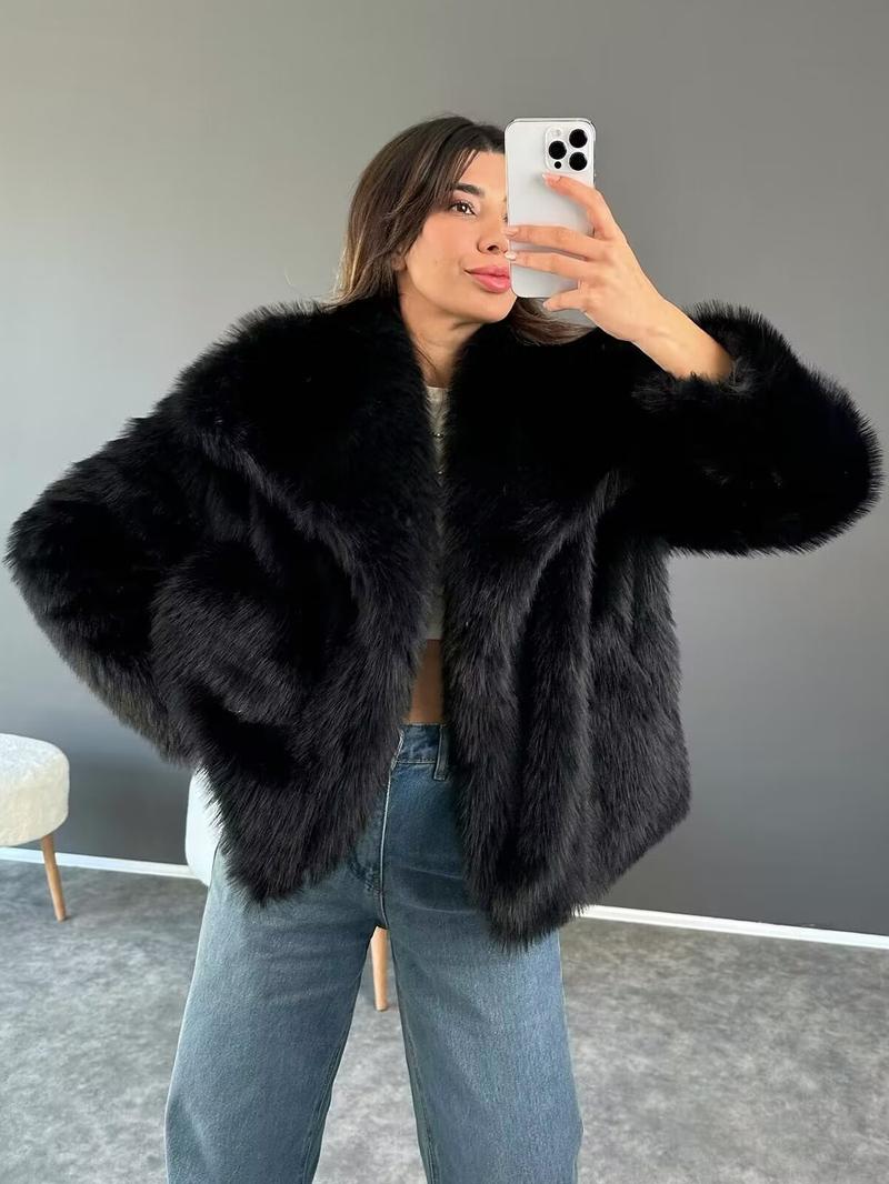 Elegant Kort Faux Fur Jacka